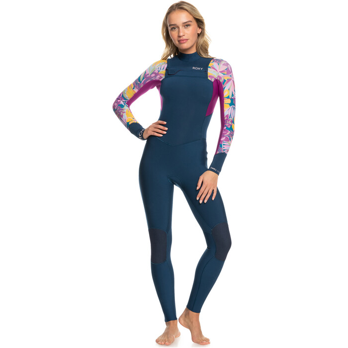 2024 Roxy Womens Swell Series 4/3mm GBS Chest Zip Wetsuit ERJW103125 - Anthracite Hot Tropics Swim